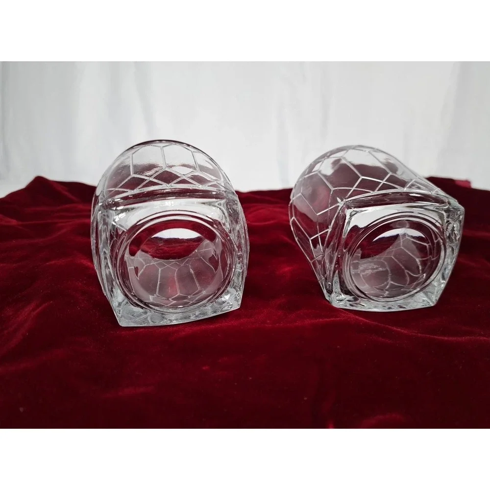 Set 2 Crown Royal Whiskey Lowball Glass Diamond Patern Embossed Logo 3-1/4
